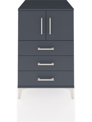 Kronos Komodin Tek Raflı 3 Çekmeceli 2 Kapaklı 60X59X96 Antrasit-Antrasit