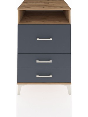 Kronos Komodin Tek Raflı 3 Çekmeceli 60X59X96 Çam-Antrasit