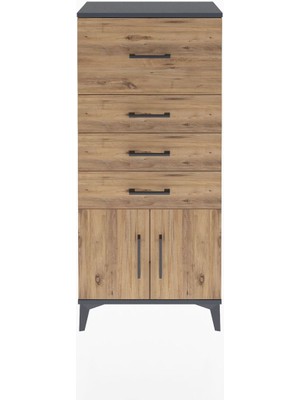 Arges Dolap 4 Çekmeceli 2 Kapaklı 60X30X134 Antrasit-Çam