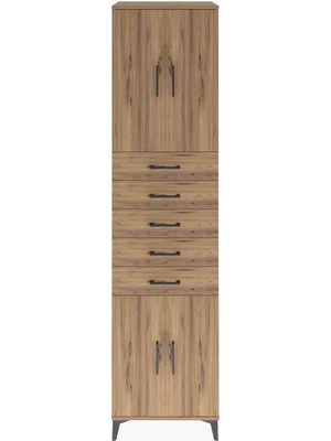 Hyperion Dolap 3 Raflı 5 Çekmeceli 4 Kapaklı 60X44X243 Çam-Çam