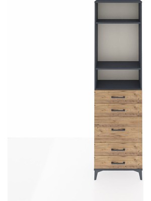 Arges Dolap 3 Raflı 5 Çekmeceli 60X30X221 Antrasit-Çam