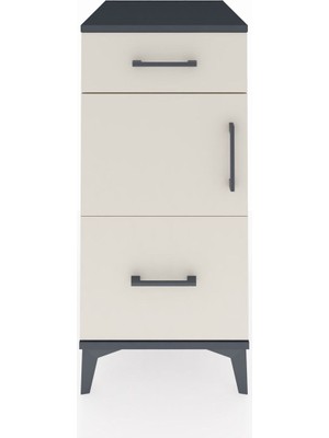 Kronos Komodin Tek Raflı 2 Çekmeceli Tek Kapaklı 44X59X96 Antrasit-Aytaşı