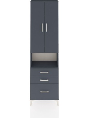 Arges Dolap 3 Raflı 3 Çekmeceli Tek Askılı 60X30X221 Antrasit-Antrasit