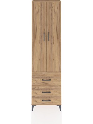 Arges Dolap 4 Raflı 3 Çekmeceli 2 Kapaklı 60X30X221 Çam-Çam