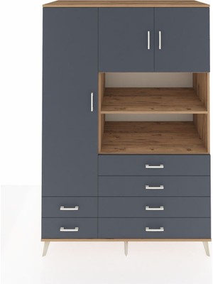 Kronos Dolap 8 Raflı 6 Çekmeceli 3 Kapaklı 132X59X195 Çam-Antrasit/antrasit