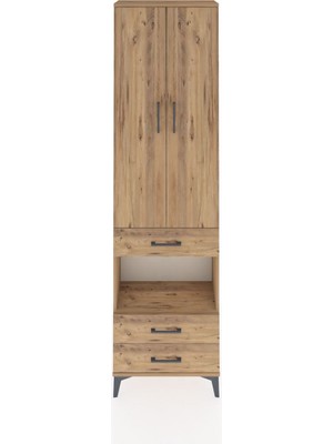 Arges Dolap 4 Raflı 3 Çekmeceli 2 Kapaklı 60X30X221 Çam-Çam