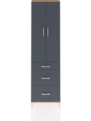 Arges Dolap 3 Raflı 3 Çekmeceli 2 Kapaklı 60X30X221 Çam-Antrasit