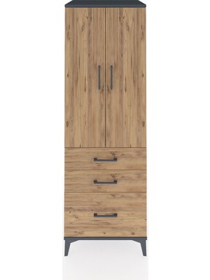 Kronos Dolap 2 Raflı 3 Çekmeceli 2 Kapaklı 60X59X182 Antrasit-Çam