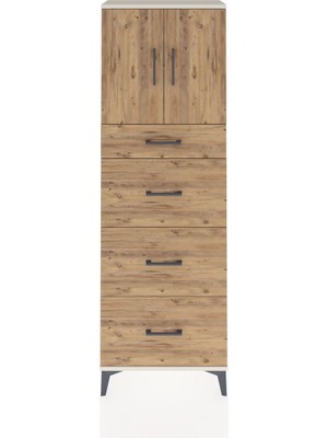 Arges Dolap 2 Raflı 4 Çekmeceli 2 Kapaklı 60X30X182 Aytaşı-Çam