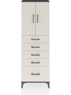 Arges Dolap 2 Raflı 5 Çekmeceli 2 Kapaklı 60X30X182 Antrasit-Aytaşı