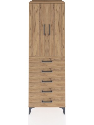 Kronos Dolap 2 Raflı 5 Çekmeceli 2 Kapaklı 60X59X182 Çam-Çam