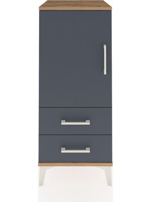 Hyperion Komodin 2 Raflı 2 Çekmeceli Tek Kapaklı 44X44X106 Çam-Antrasit
