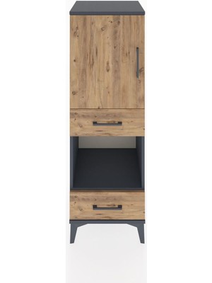 Hyperion Dolap 3 Raflı 2 Çekmeceli Tek Kapaklı 44X44X134 Antrasit-Çam