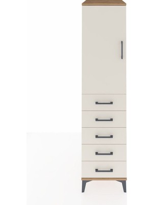 Kronos Dolap Tek Raflı 5 Çekmeceli Tek Askılı 44X59X182 Çam-Aytaşı