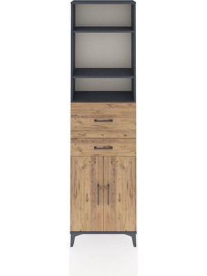 Arges Dolap 4 Raflı 2 Çekmeceli 2 Kapaklı 60X30X221 Antrasit-Çam