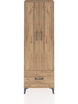 Arges Dolap 4 Raflı Tek Çekmeceli 2 Kapaklı 60X30X182 Çam-Çam