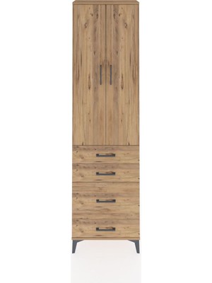 Arges Dolap 3 Raflı 4 Çekmeceli 2 Kapaklı 60X30X221 Çam-Çam