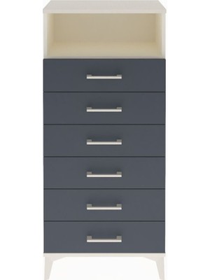 Arges Dolap Tek Raflı 6 Çekmeceli 60X30X134 Aytaşı-Antrasit