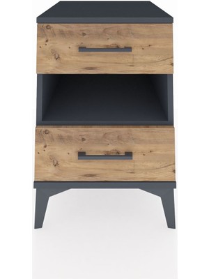 Kronos Komodin Tek Raflı 2 Çekmeceli 44X59X64 Antrasit-Çam