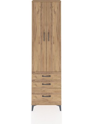 Arges Dolap 4 Raflı 3 Çekmeceli 2 Kapaklı 60X30X221 Çam-Çam