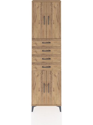 Arges Dolap 3 Raflı 4 Çekmeceli 4 Kapaklı 60X30X221 Çam-Çam