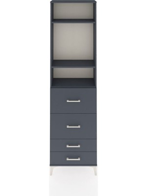 Arges Dolap 3 Raflı 4 Çekmeceli 60X30X221 Antrasit-Antrasit