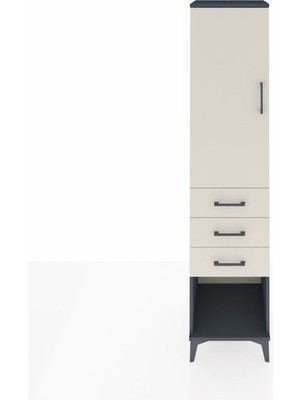 Hyperion Dolap 3 Raflı 3 Çekmeceli Tek Kapaklı 44X44X195 Antrasit-Aytaşı