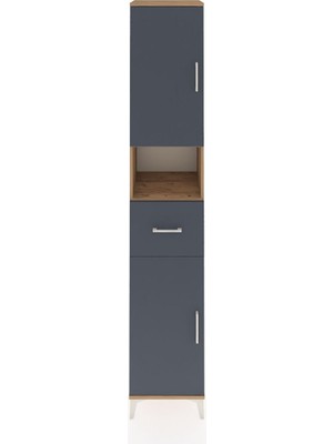 Hyperion Dolap 5 Raflı Tek Çekmeceli 2 Kapaklı 44X44X243 Çam-Antrasit