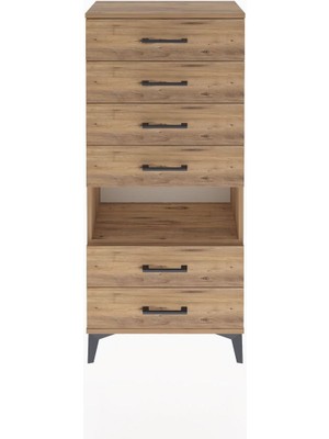 Arges Dolap Tek Raflı 6 Çekmeceli 60X30X134 Çam-Çam