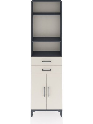 Arges Dolap 4 Raflı 2 Çekmeceli 2 Kapaklı 60X30X221 Antrasit-Aytaşı