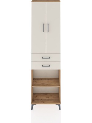 Arges Dolap 4 Raflı 2 Çekmeceli 2 Kapaklı 60X30X221 Çam-Aytaşı