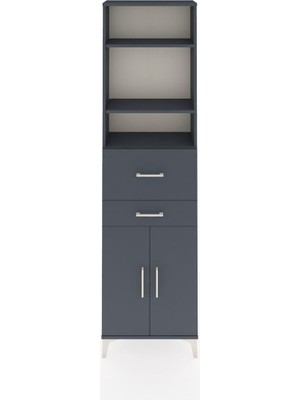 Arges Dolap 4 Raflı 2 Çekmeceli 2 Kapaklı 60X30X221 Antrasit-Antrasit