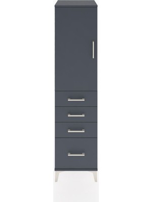 Hyperion Dolap 2 Raflı 4 Çekmeceli Tek Kapaklı 44X44X182 Antrasit-Antrasit