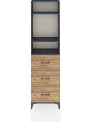 Arges Dolap 3 Raflı 3 Çekmeceli 60X30X221 Antrasit-Çam