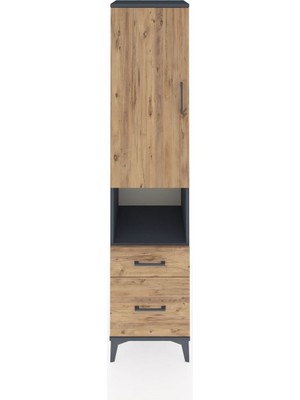 Hyperion Dolap 2 Raflı 2 Çekmeceli Tek Askılı 44X44X195 Antrasit-Çam