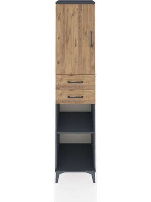 Hyperion Dolap 4 Raflı 2 Çekmeceli 44X44X195 Antrasit-Çam