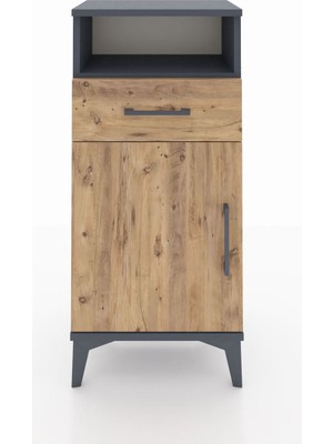 Arges Komodin 2 Raflı Tek Çekmeceli Tek Kapaklı 44X30X96 Antrasit-Çam