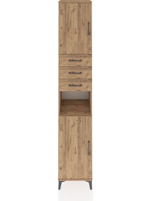 Hyperion Dolap 4 Raflı 3 Çekmeceli 2 Kapaklı 44X44X243 Çam-Çam