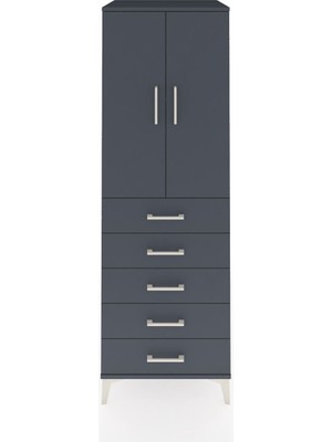 Kronos Dolap 2 Raflı 5 Çekmeceli 2 Kapaklı 60X59X182 Antrasit-Antrasit