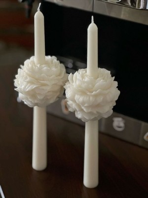 3'lü Şakayıklı Şamdan Mum Seti, Beyaz, Kokulu, Şık ve Zarif Tasarım