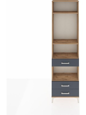 Arges Dolap 4 Raflı 3 Çekmeceli 60X30X221 Çam-Antrasit