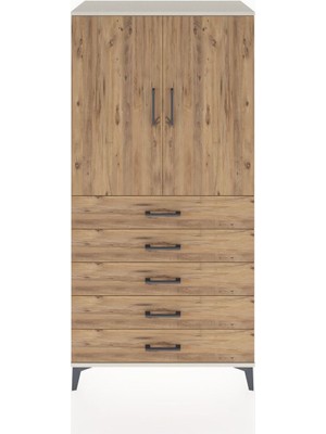 Hyperion Dolap Tek Raflı 5 Çekmeceli Tek Askılı 88X44X182 Aytaşı-Çam