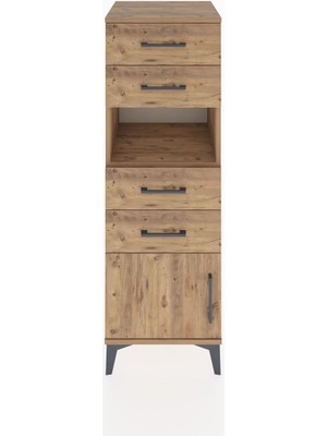 Hyperion Dolap Tek Raflı 4 Çekmeceli Tek Kapaklı 44X44X134 Çam-Çam
