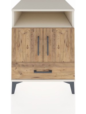 Kronos Komodin 3 Raflı Tek Çekmeceli 2 Kapaklı 60X59X80 Aytaşı-Çam