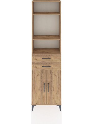 Arges Dolap 4 Raflı 2 Çekmeceli 2 Kapaklı 60X30X221 Çam-Çam