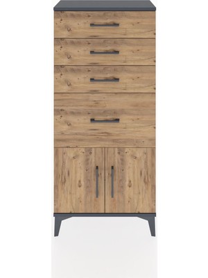 Hyperion Dolap 4 Çekmeceli 2 Kapaklı 60X44X134 Antrasit-Çam