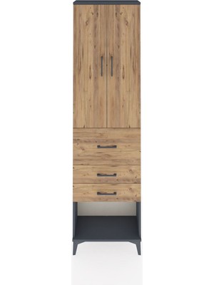 Arges Dolap 2 Raflı 3 Çekmeceli 2 Kapaklı 60X30X221 Antrasit-Çam