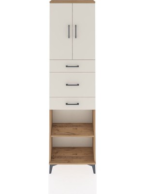 Arges Dolap 3 Raflı 3 Çekmeceli 2 Kapaklı 60X30X221 Çam-Aytaşı