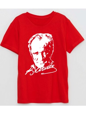 Silüet ve Imza Atatürk Baskılı Çocuk Pamuklu T-Shirt