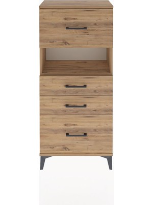 Arges Dolap Tek Raflı 4 Çekmeceli 60X30X134 Çam-Çam